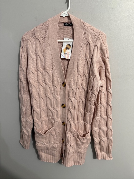 PrettyGarden Sweaters - Pretty Garden Sweater Womens XL Button Up Cardigan Cableknit Blush Grandpa Core